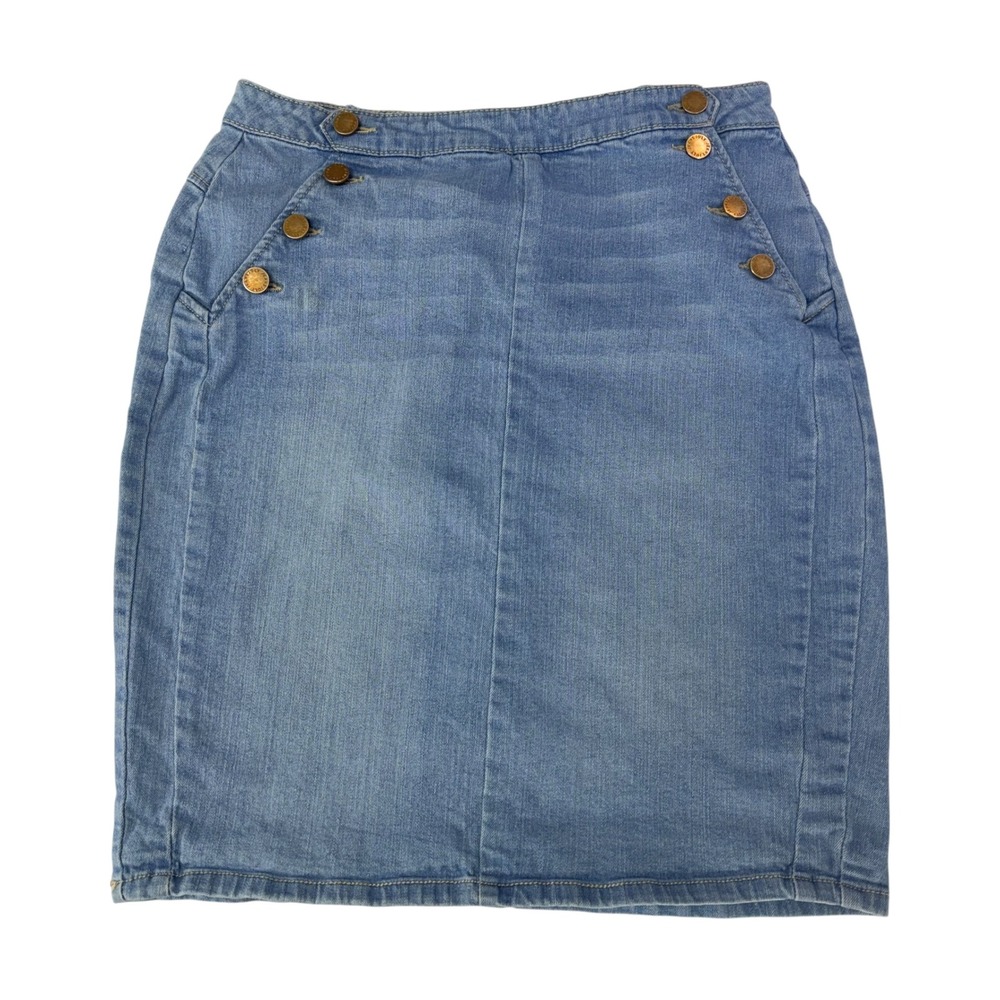 Jolt Denim Pencil Skirt Size 11 Blue Denim Stretch Y2K Nautical Sailor Button